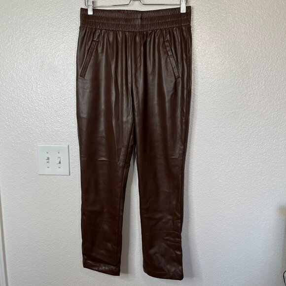 DKNY Jeans Brown Faux Leather Elastic Waist Pull On Pants Size M - Picture 2 of 12
